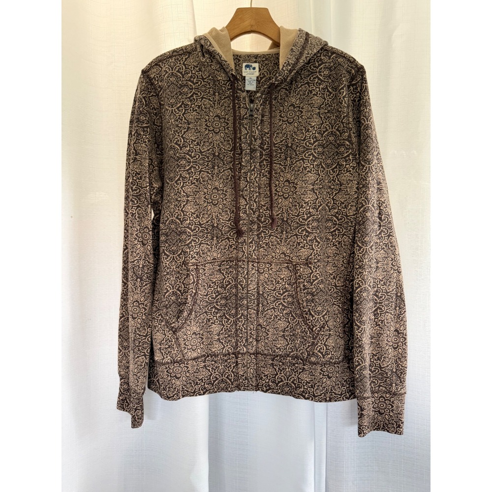 John Robshaw for Lucky Brand Brown Medallion Print Zip Hoodie Women's XL NWT